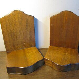 Rustic Vintage Wood Bookends: 70's Era, Hand Crafted Folk Art, Bookshelf Must